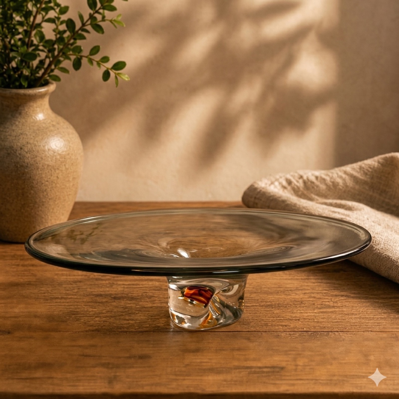 Art Glass Pedestal Bowl – Aqua Blue