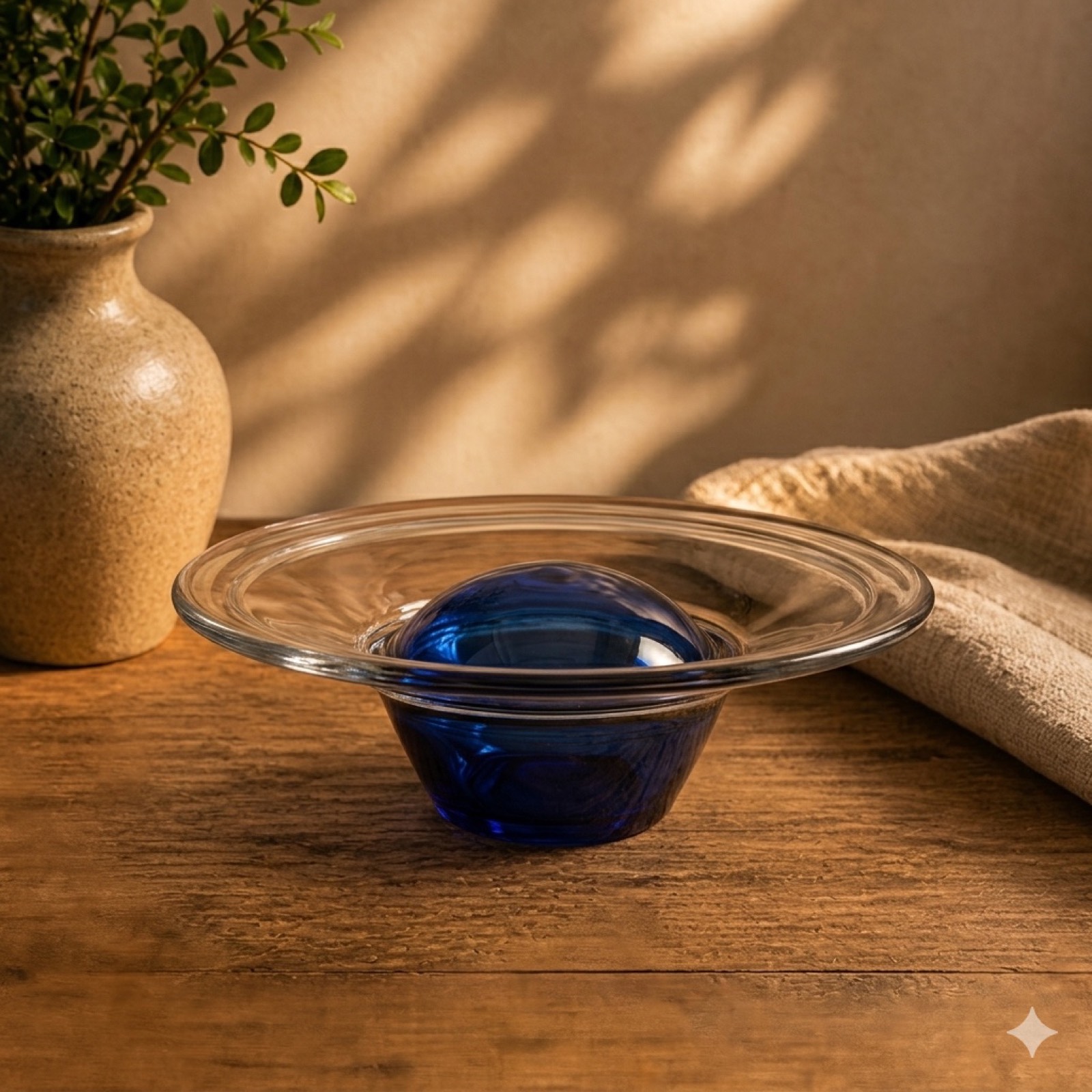 Art Glass Pedestal Vase – Deep Blue