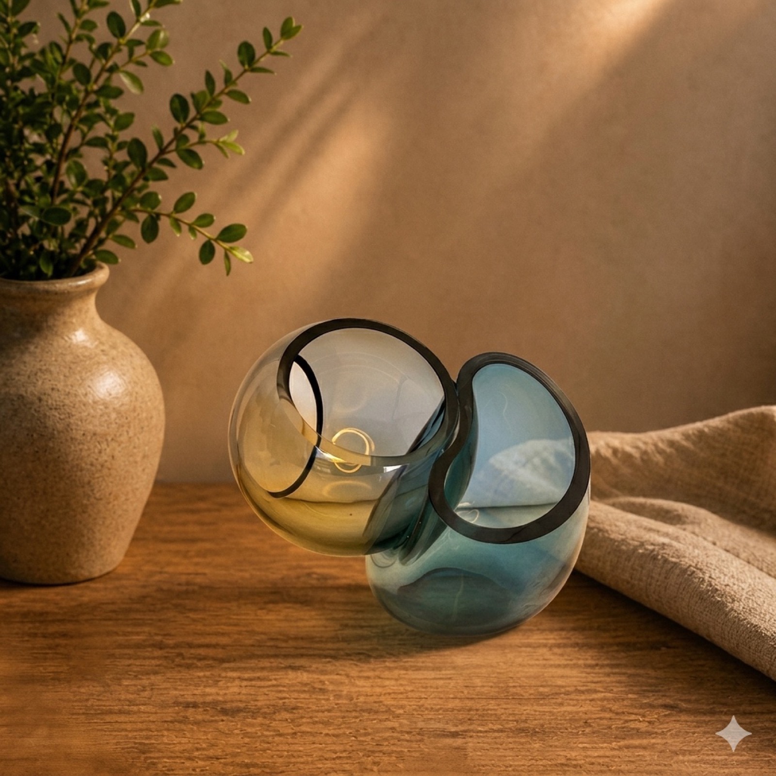 Modern Sculptural Glass Vase – Blue & Black