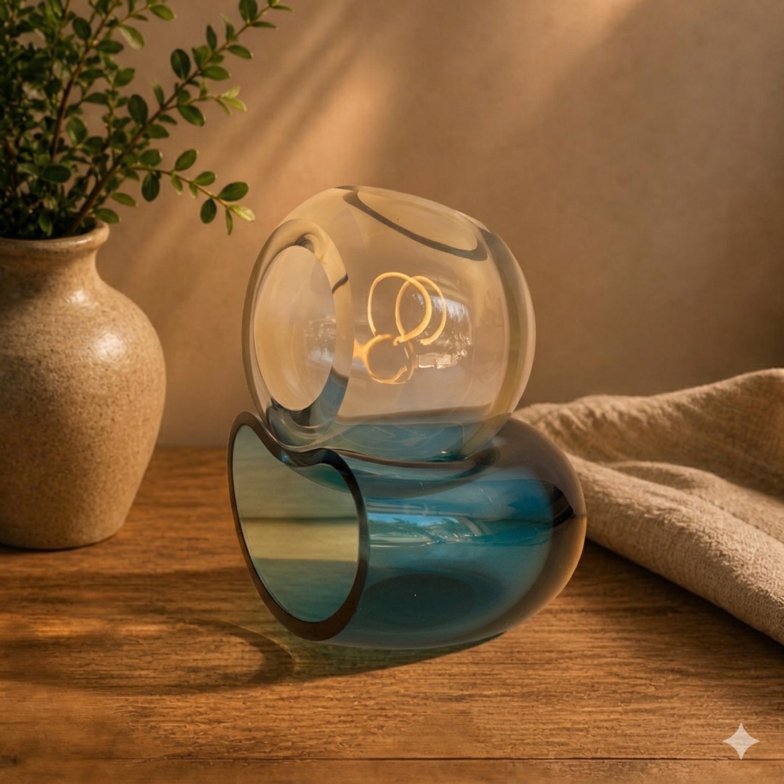 Modern Sculptural Glass Vase – Blue & Clear