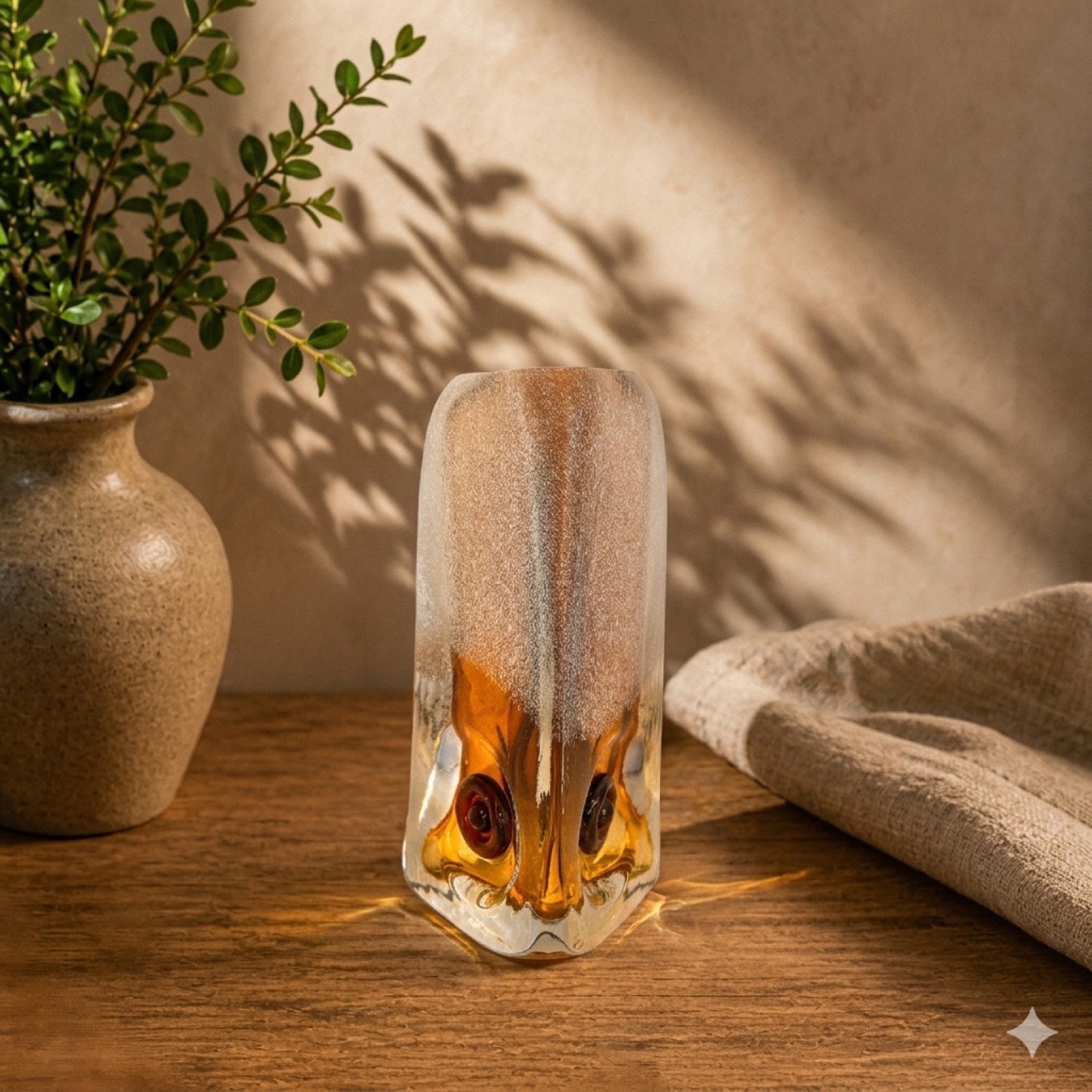 Owl Brown — glass art by Mezcla