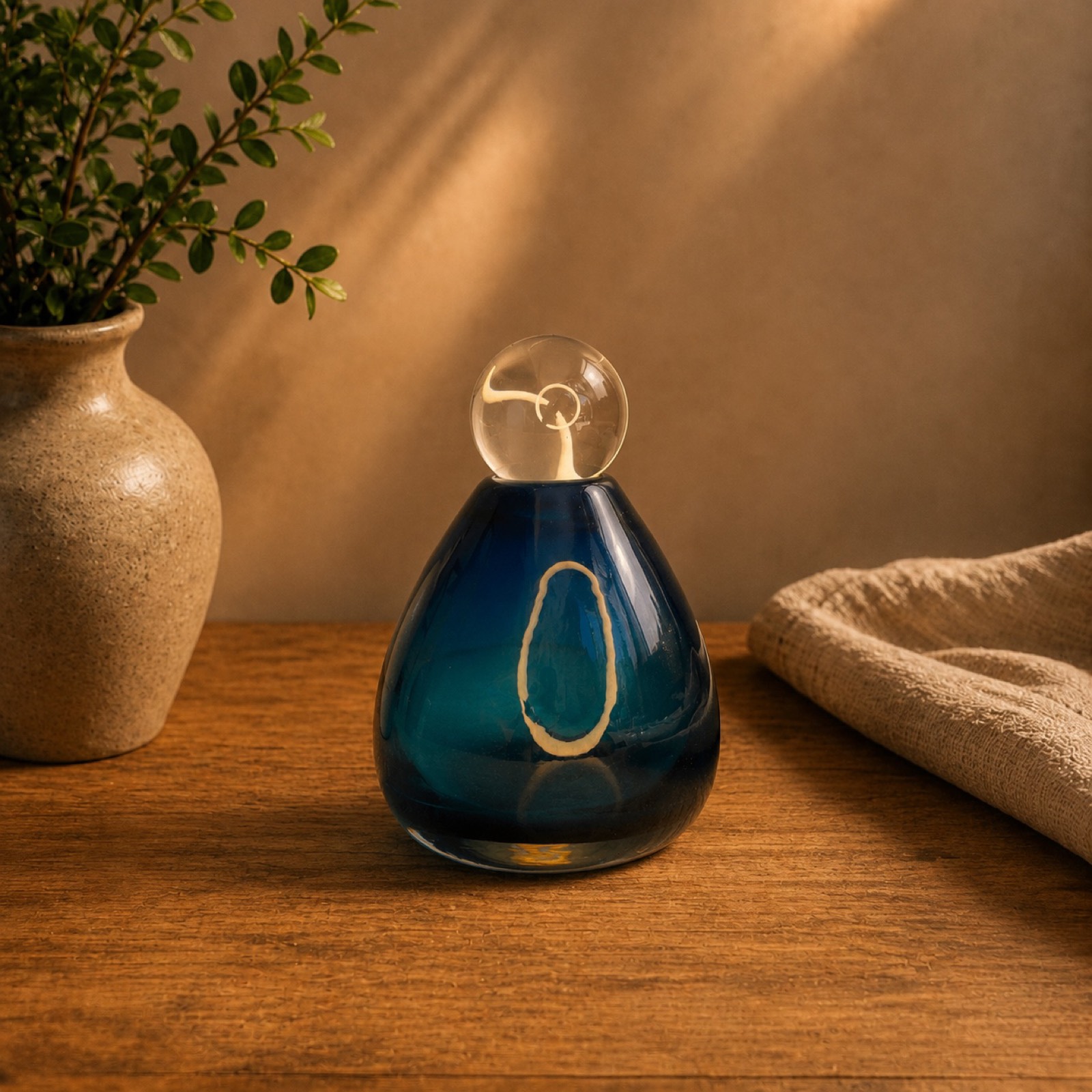 Nora Blue Bottle — glass art by Mezcla