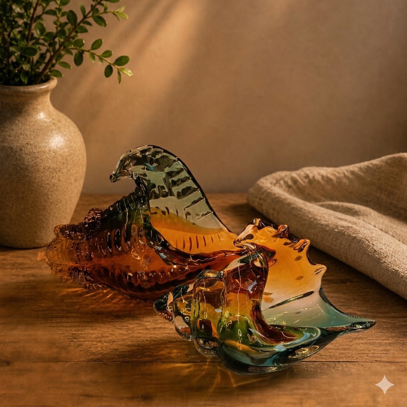 Art Glass Shell Sculpture – Yellow — glass art by Mezcla, 9.5×25 cm