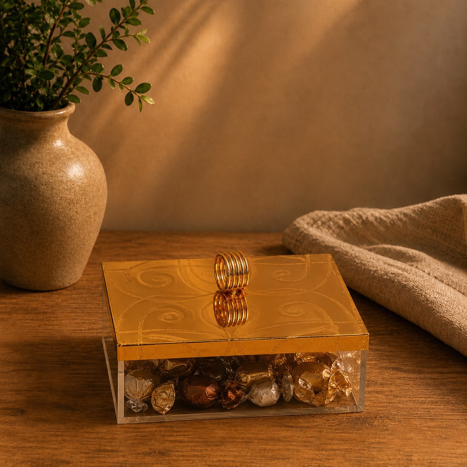 Gold Patterned Box – Small — wood decor by Mezcla