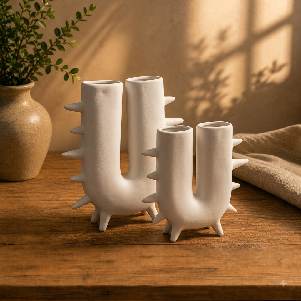 Spiked Sculptural White Vase — glass decor by Mezcla