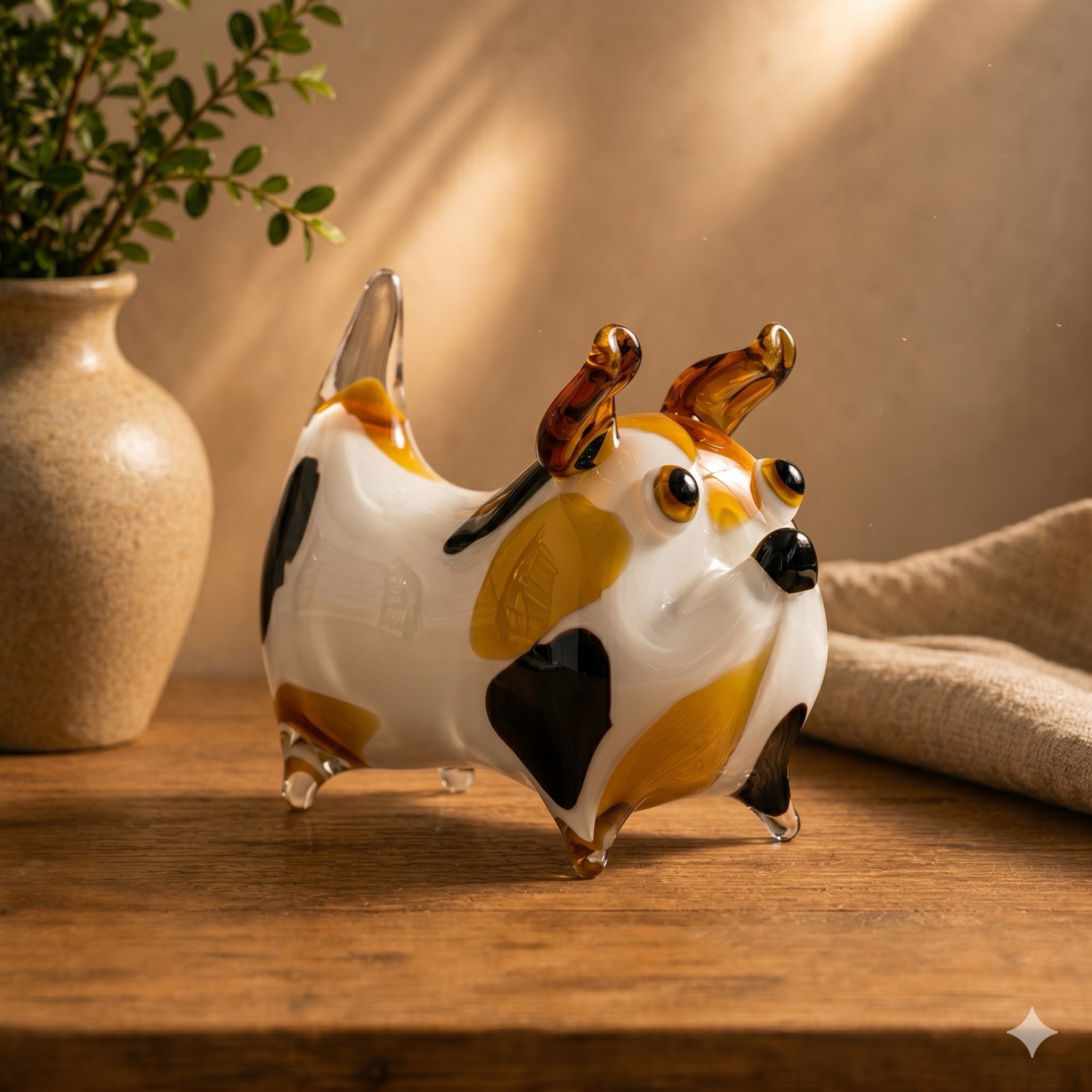 Modern Art Dog Glass Sculpture – Amber & Black — glass art by Mezcla