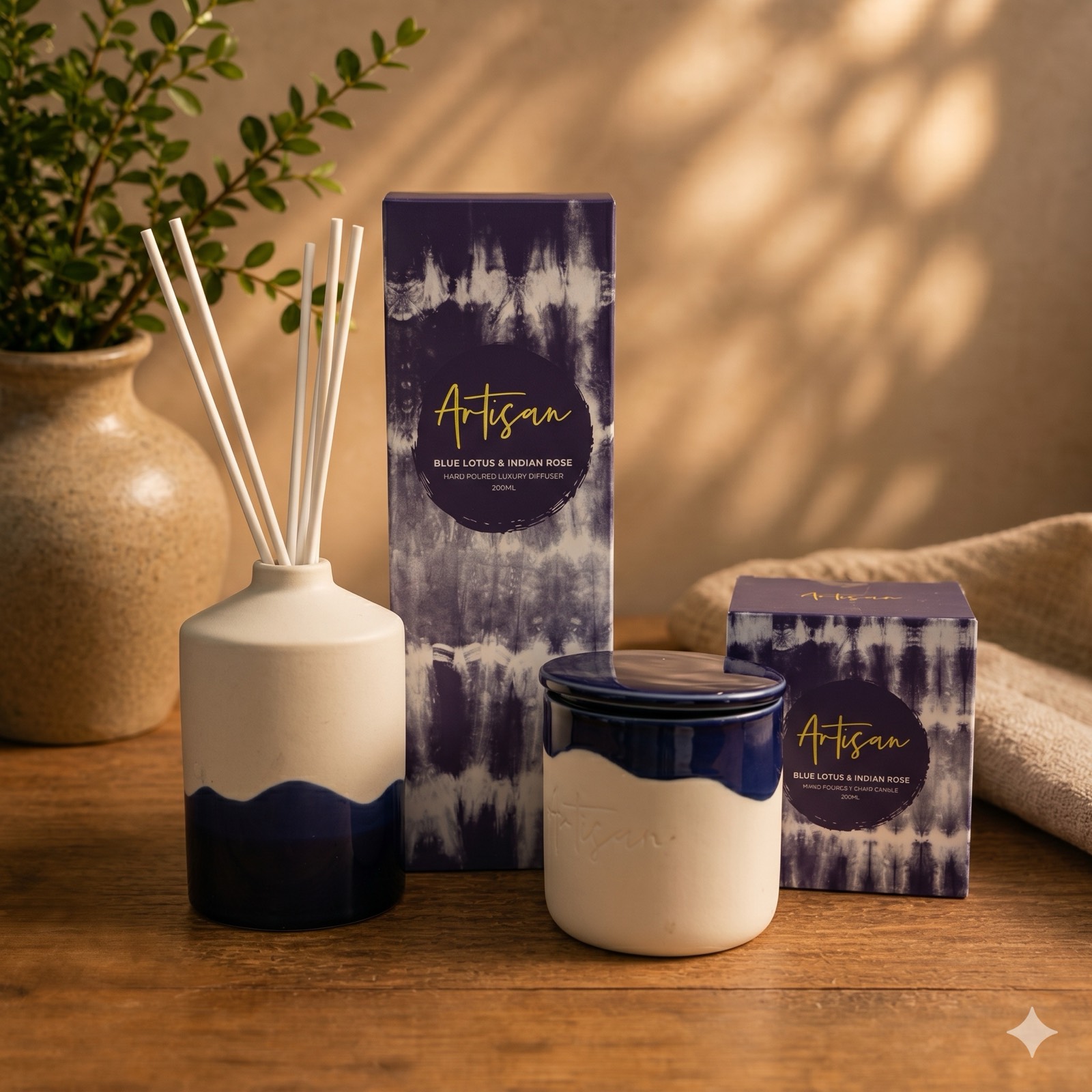 Artisan Candle + Perfume Set – White & Blue — fragrance by Mezcla