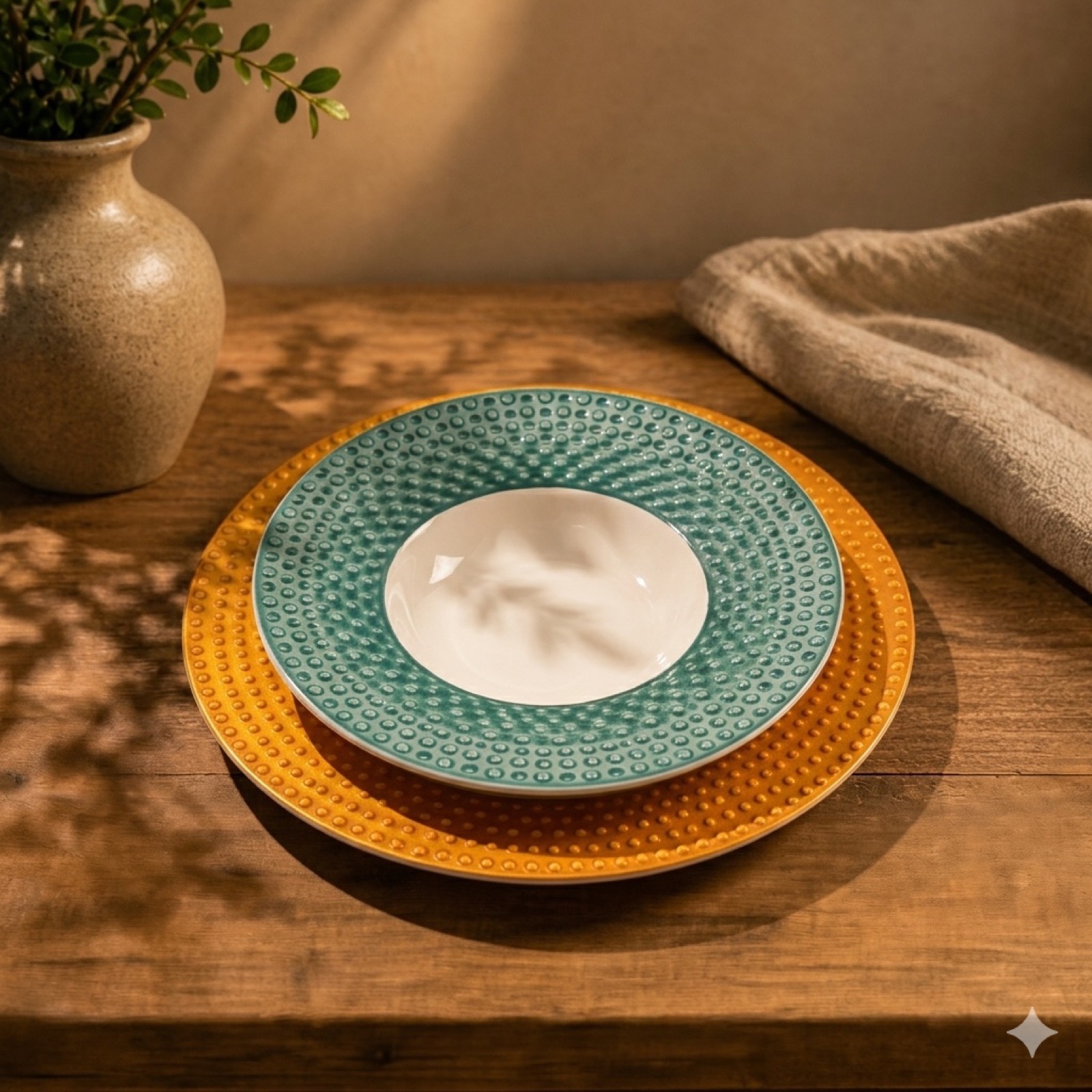 3 Colors Rim Deep Plate 9.5" — ceramic tableware by Mezcla