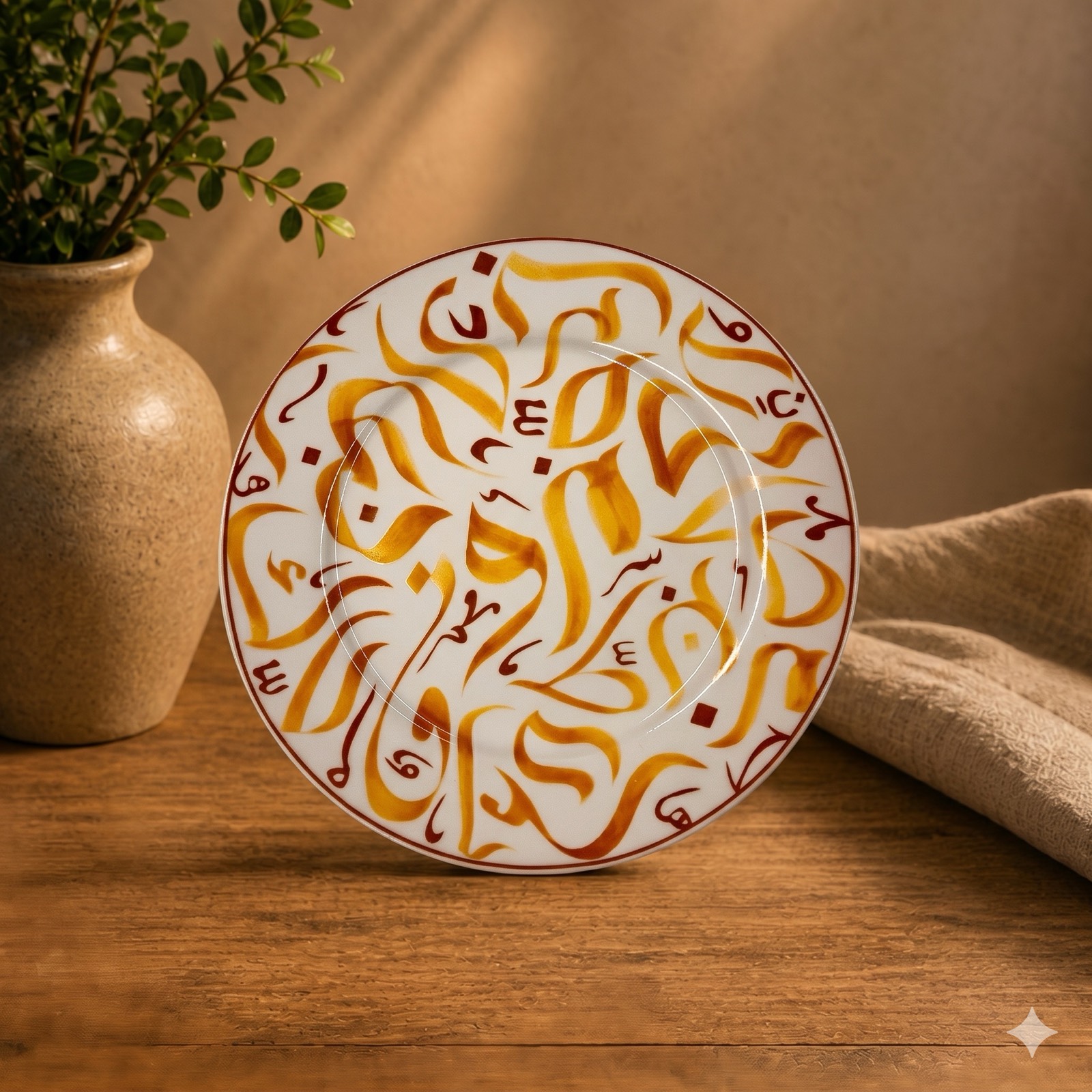 Handmade Arabic Calligraphy Plate – Yellow — ceramic tableware by Mezcla