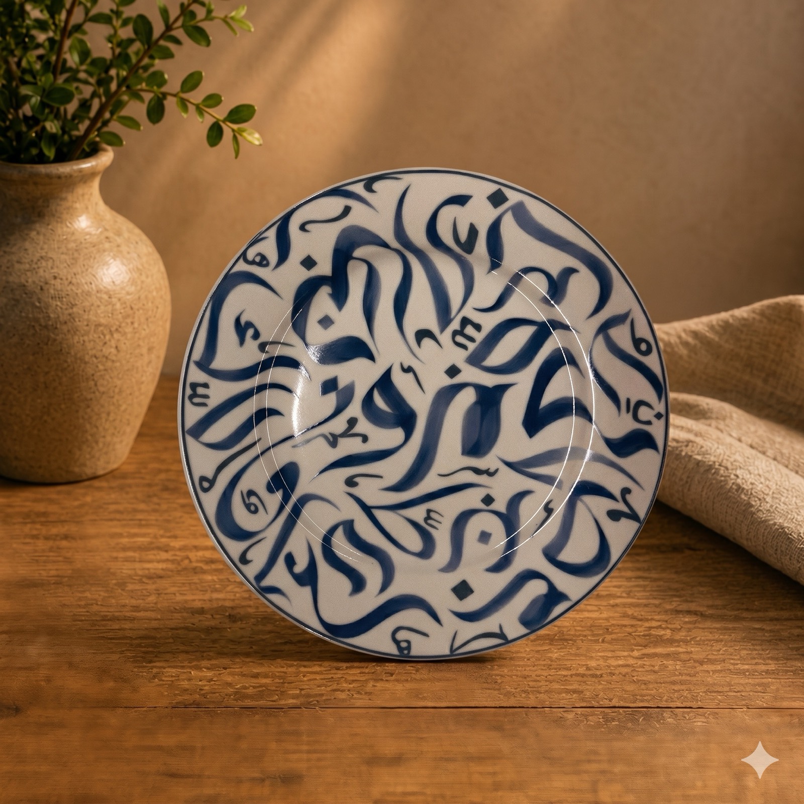 Handmade Arabic Calligraphy Plate – Blue — ceramic tableware by Mezcla