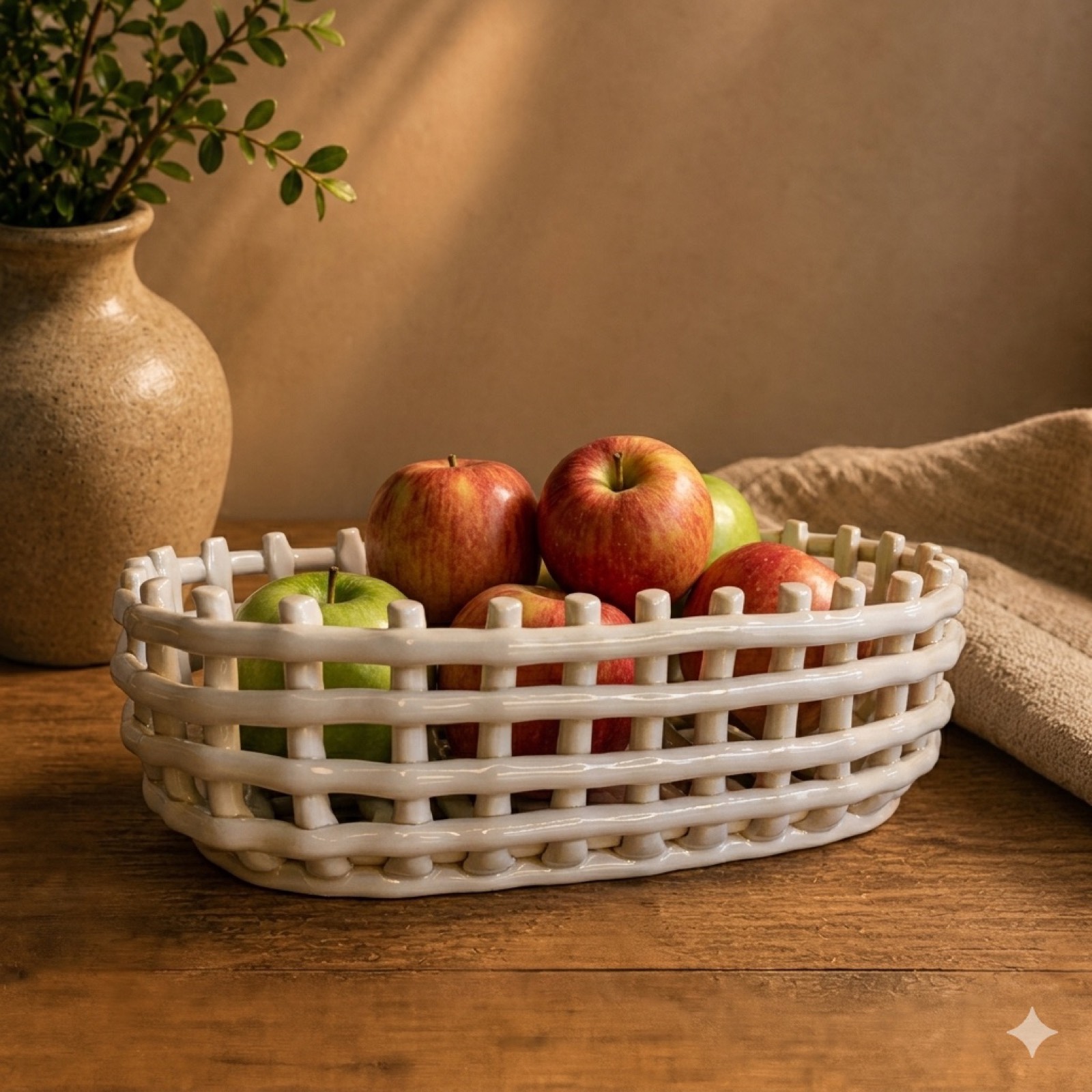 White Woven Ceramic Basket – Oval — ceramic decor by Mezcla