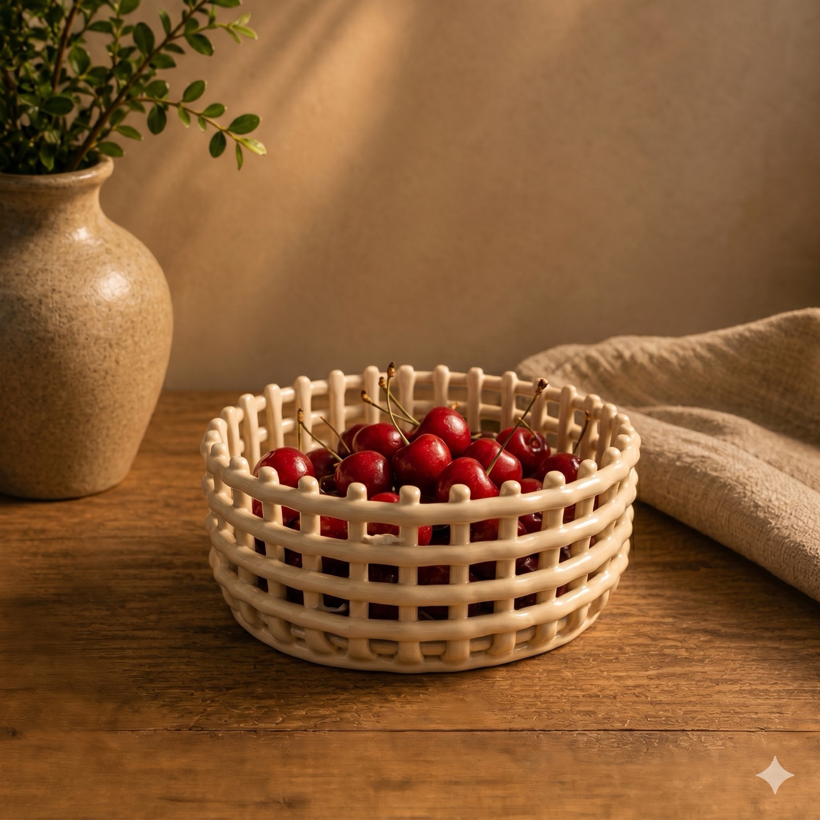 White Woven Ceramic Basket – Round Large — ceramic decor by Mezcla
