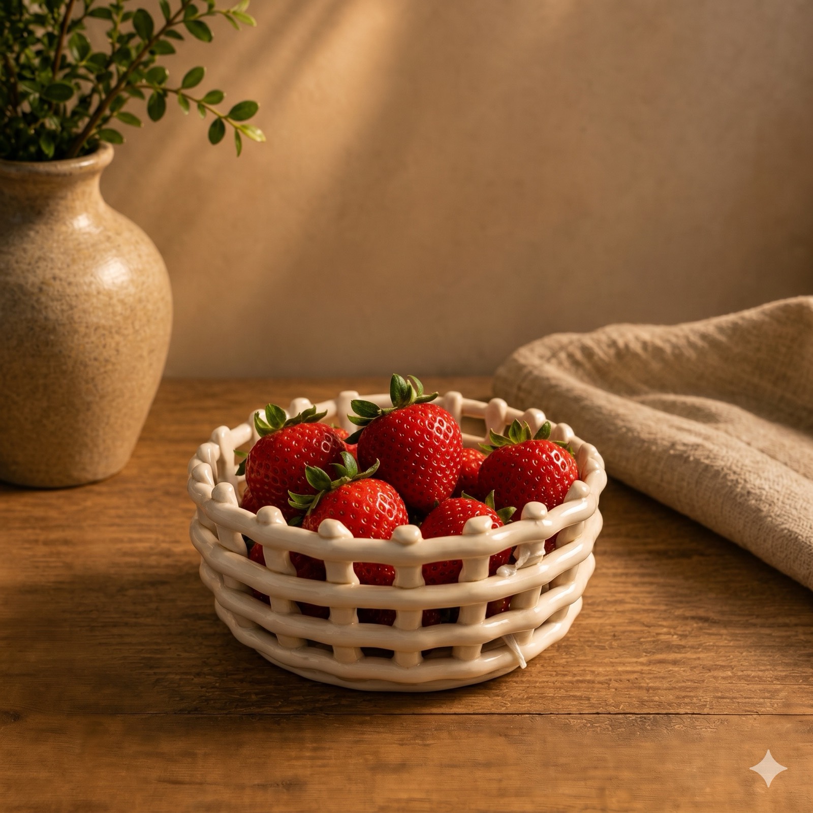 White Woven Ceramic Basket – Round Small — ceramic decor by Mezcla