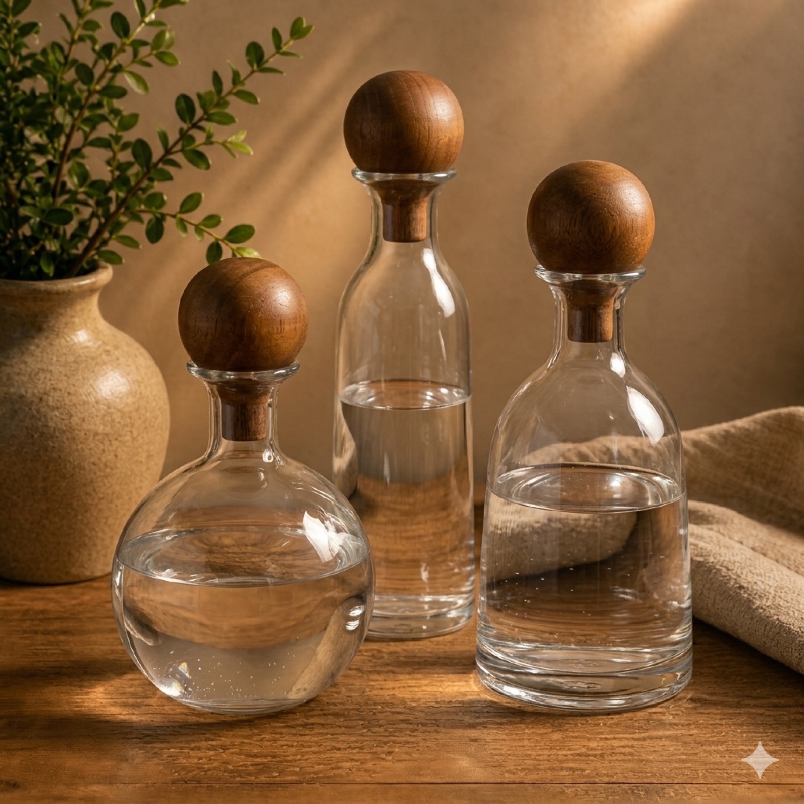 Glass Jar with Wooden Ball on Top — glass decor by Mezcla