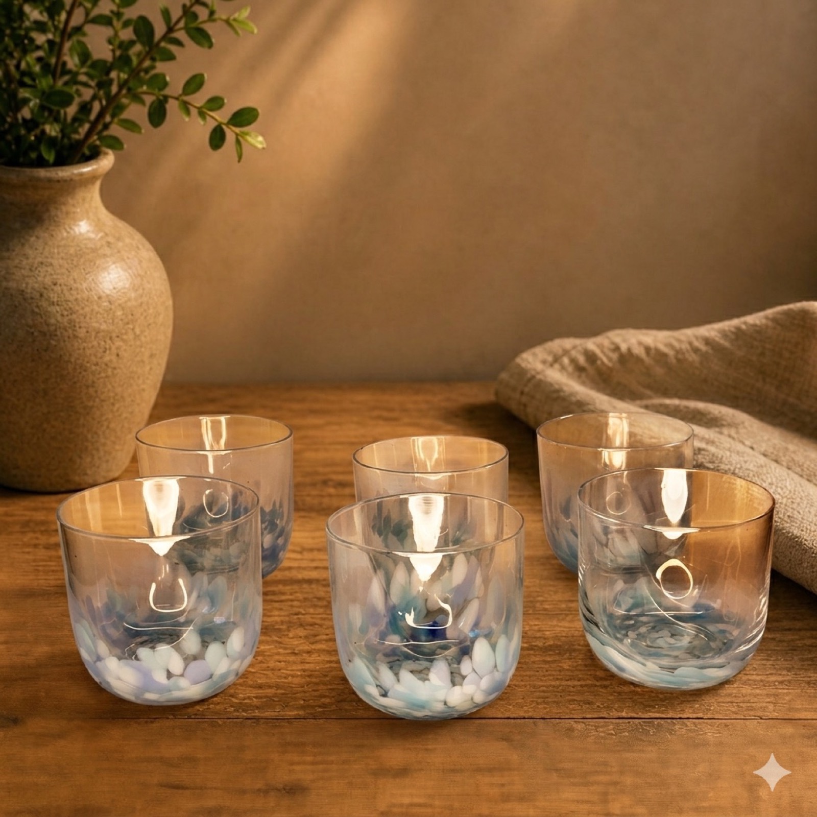 Clear Glass Cup – White/Blue Spiral — glass tableware by Mezcla