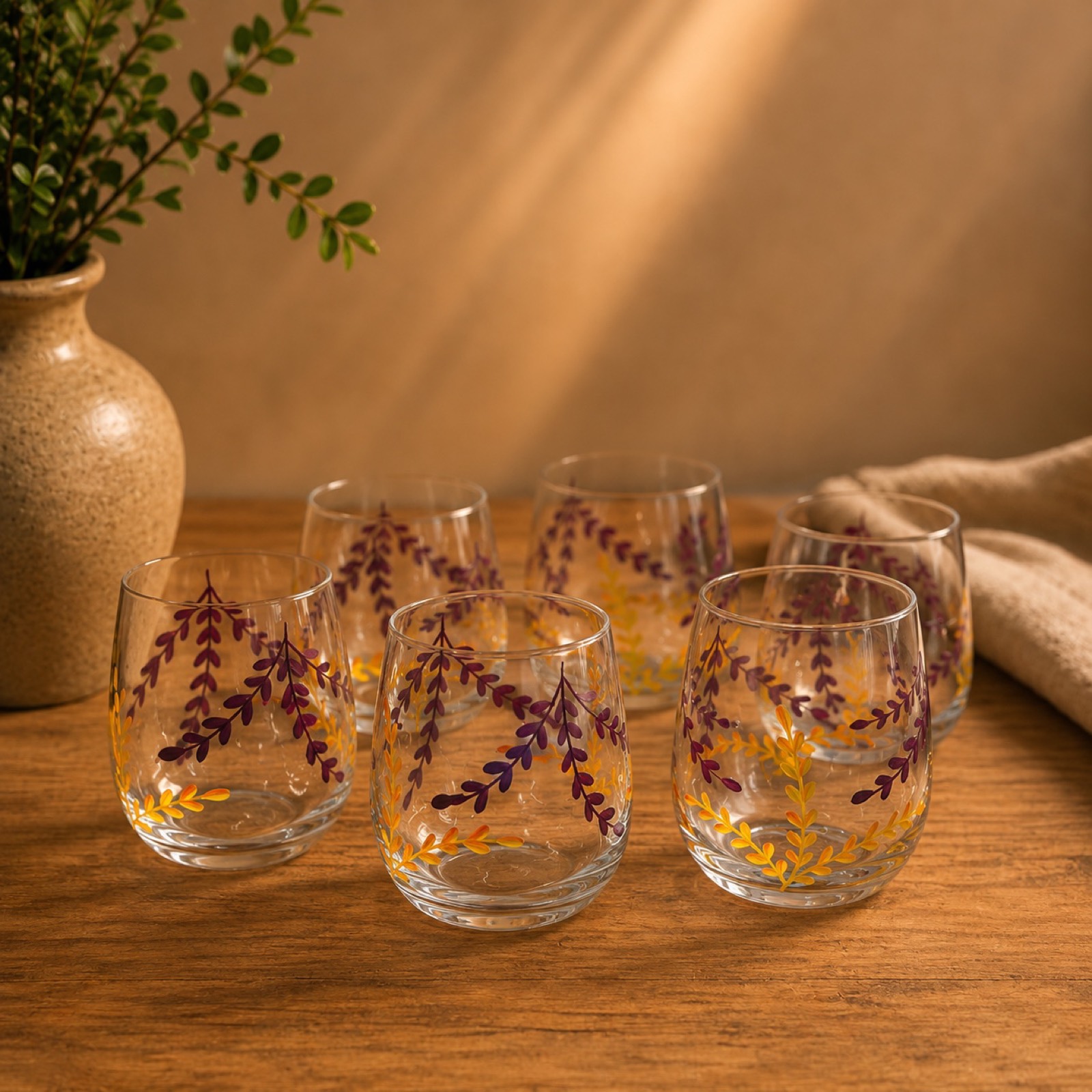 Handpainted Leaves Cup – Yellow — glass tableware by Mezcla