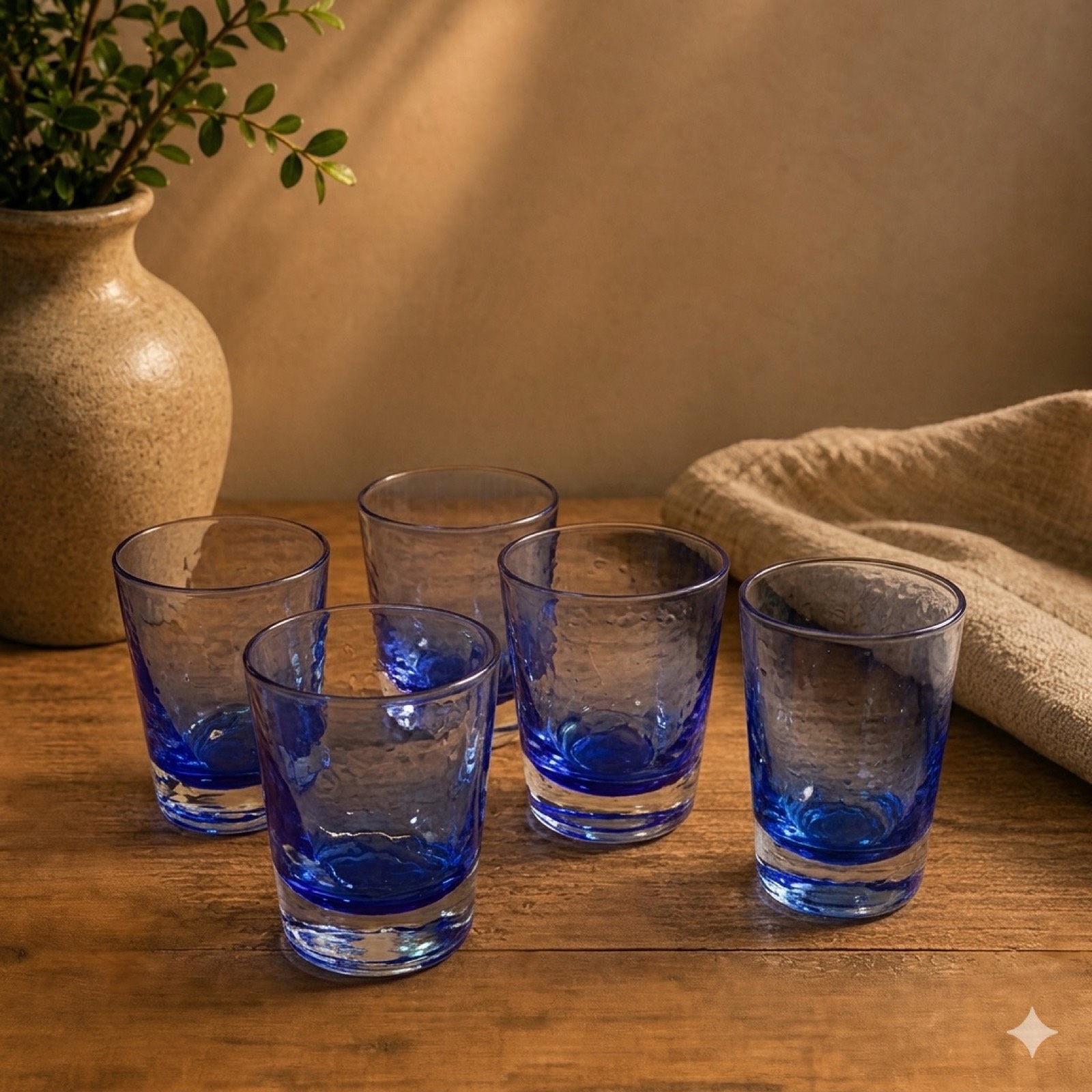 Textured Colored Glass Cup – Blue — glass tableware by Mezcla