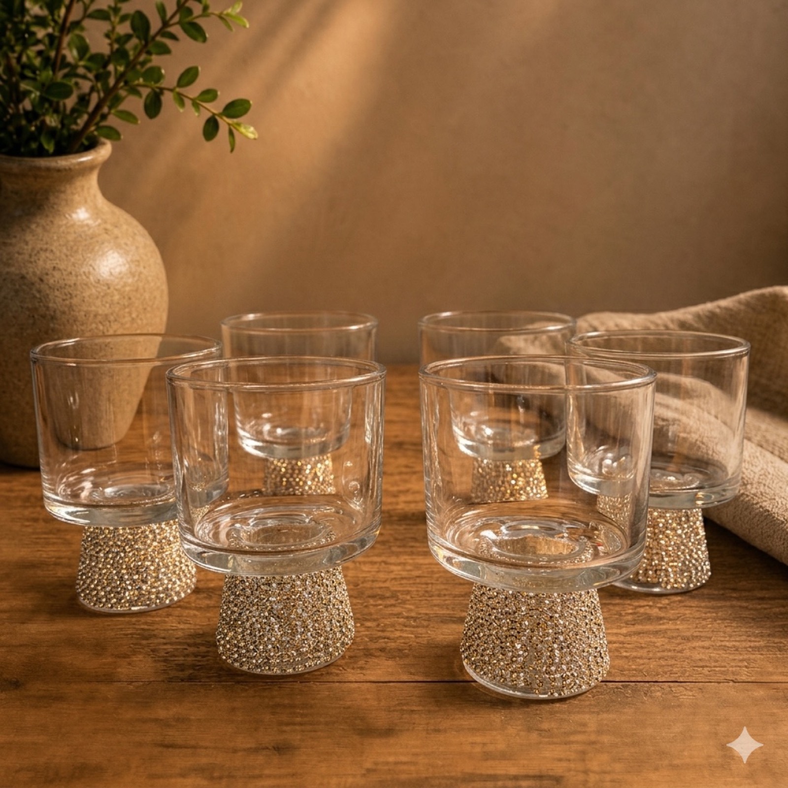 Glass Cup with Strass Base – Silver — glass tableware by Mezcla