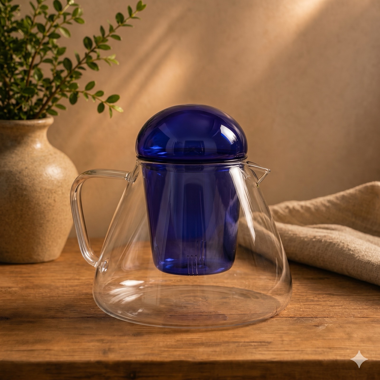Transparent Jar with Blue Lid 1500 ML — glass tableware by Mezcla