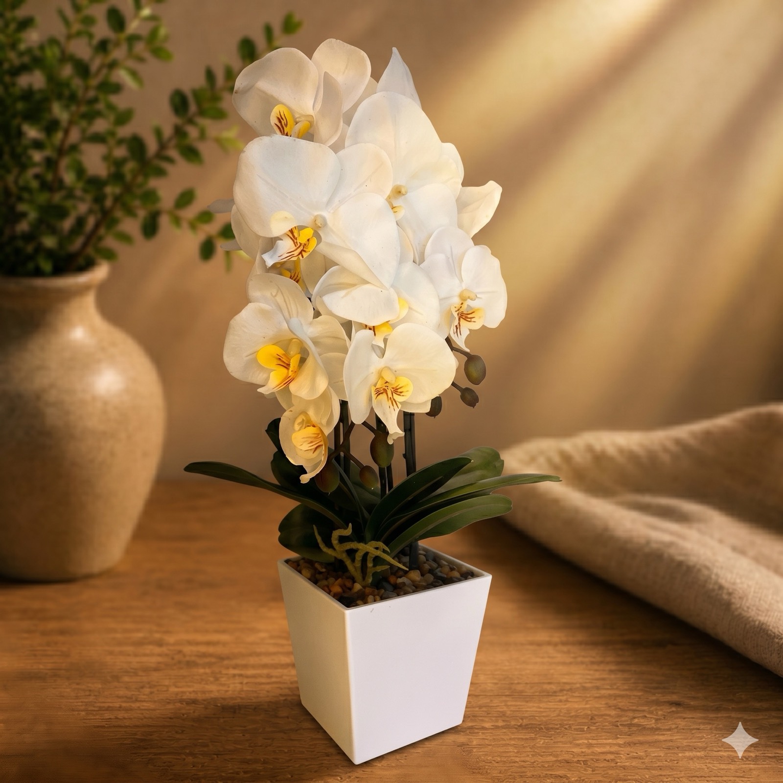 White Orchid in Ribbed Ceramic Pot – Small — ceramic decor by Mezcla