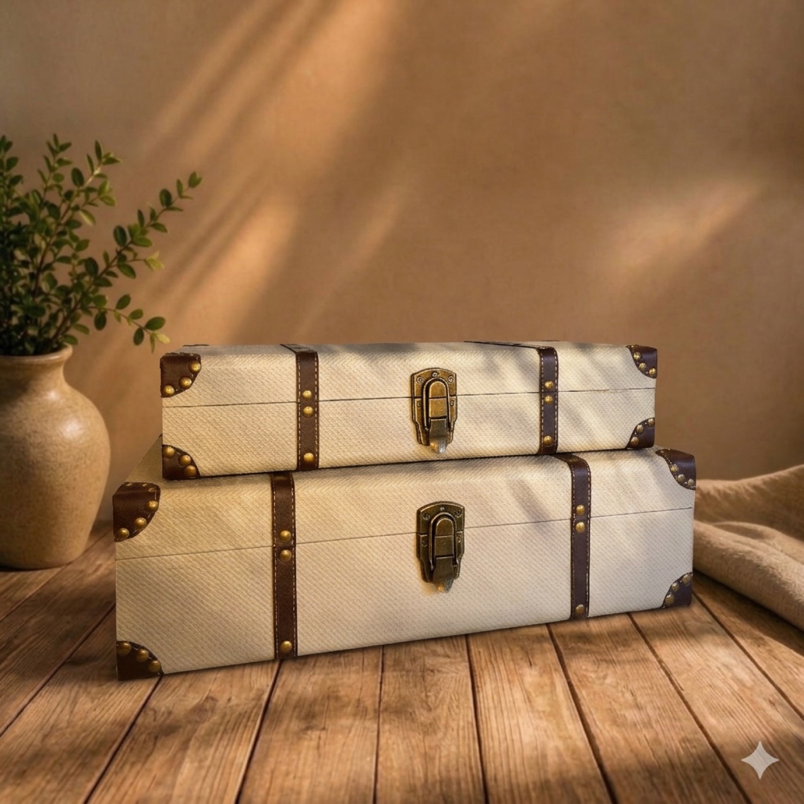 Leather Suitcases 2-Sizes Set – White — leather decor by Mezcla