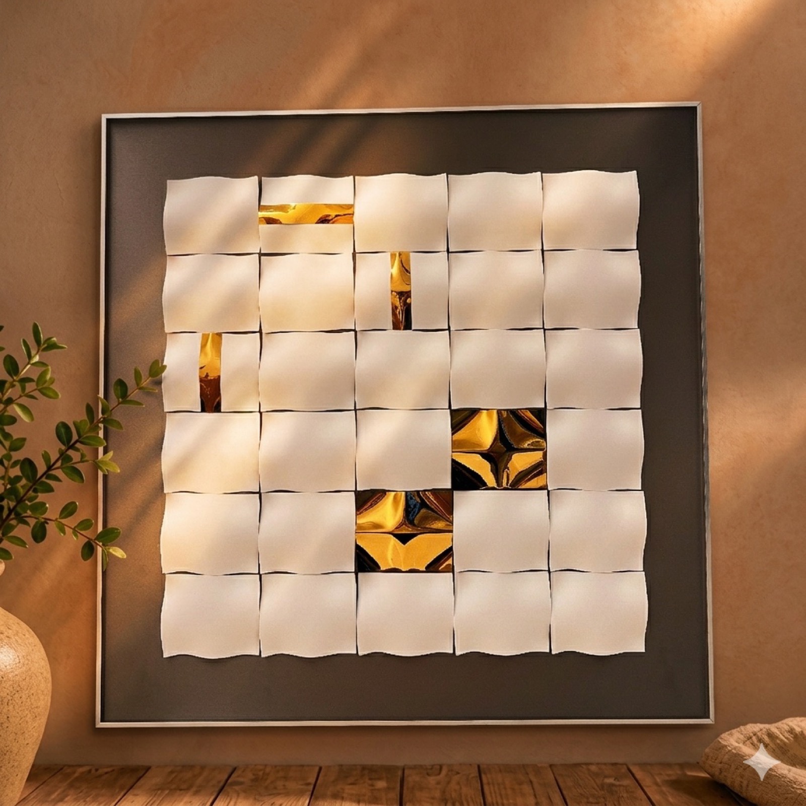 Art Wall White & Gold Squares Frame 90×90 — metal wall art by Mezcla