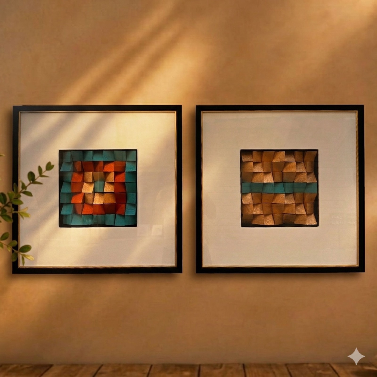 Framed Geometric Wood Relief Wall Art 60×60 — wood wall art by Mezcla