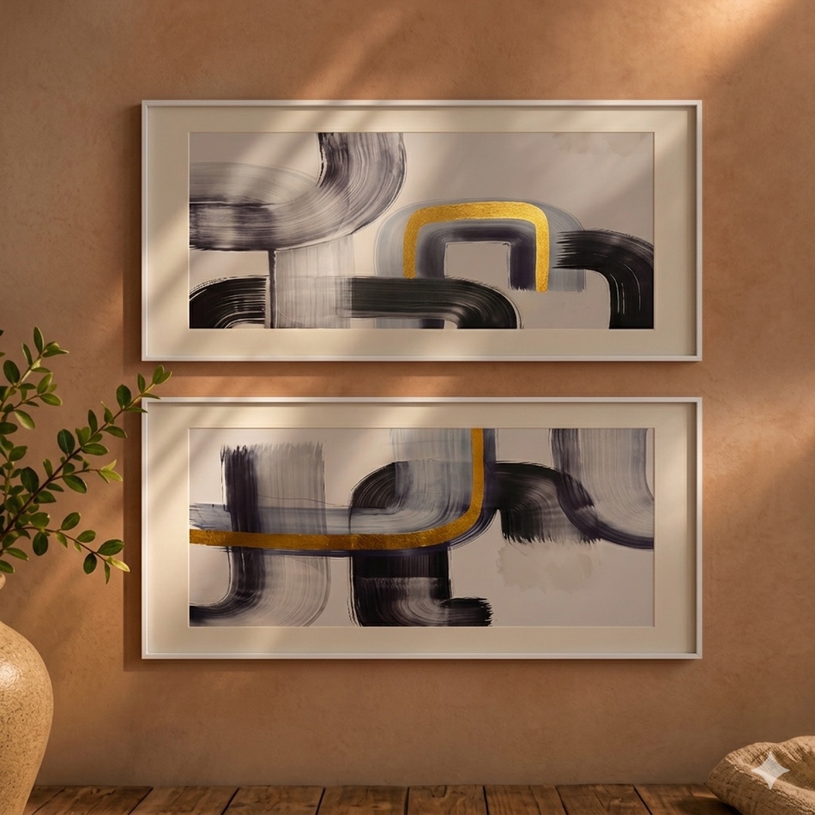 Black & White Tall Frames 120×40 – Abstract — canvas wall art by Mezcla