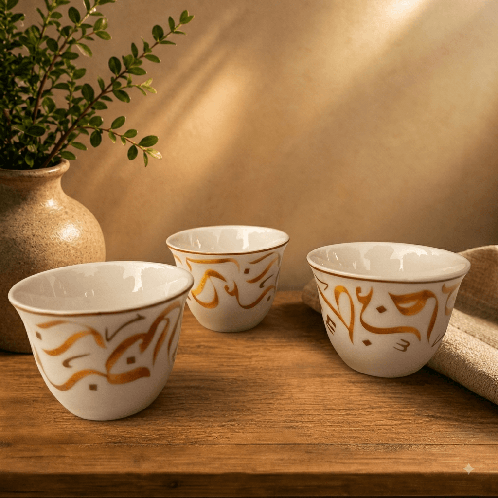 Handmade Arabic Calligraphy Cup - Yellow (12pcs) — ceramic decor by Mezcla