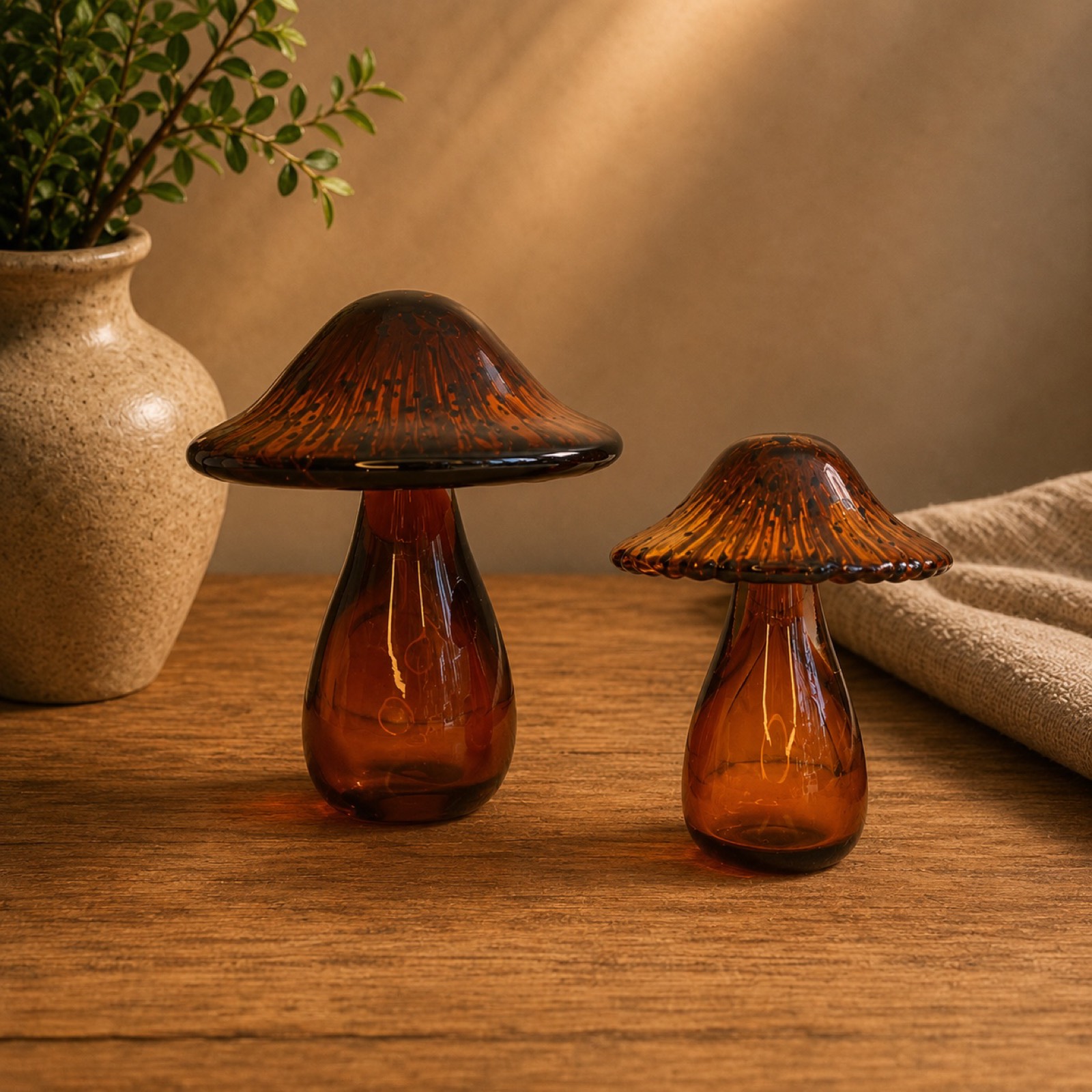 Decorative Glass Mushroom – Amber — glass art by Mezcla, 13×12 cm