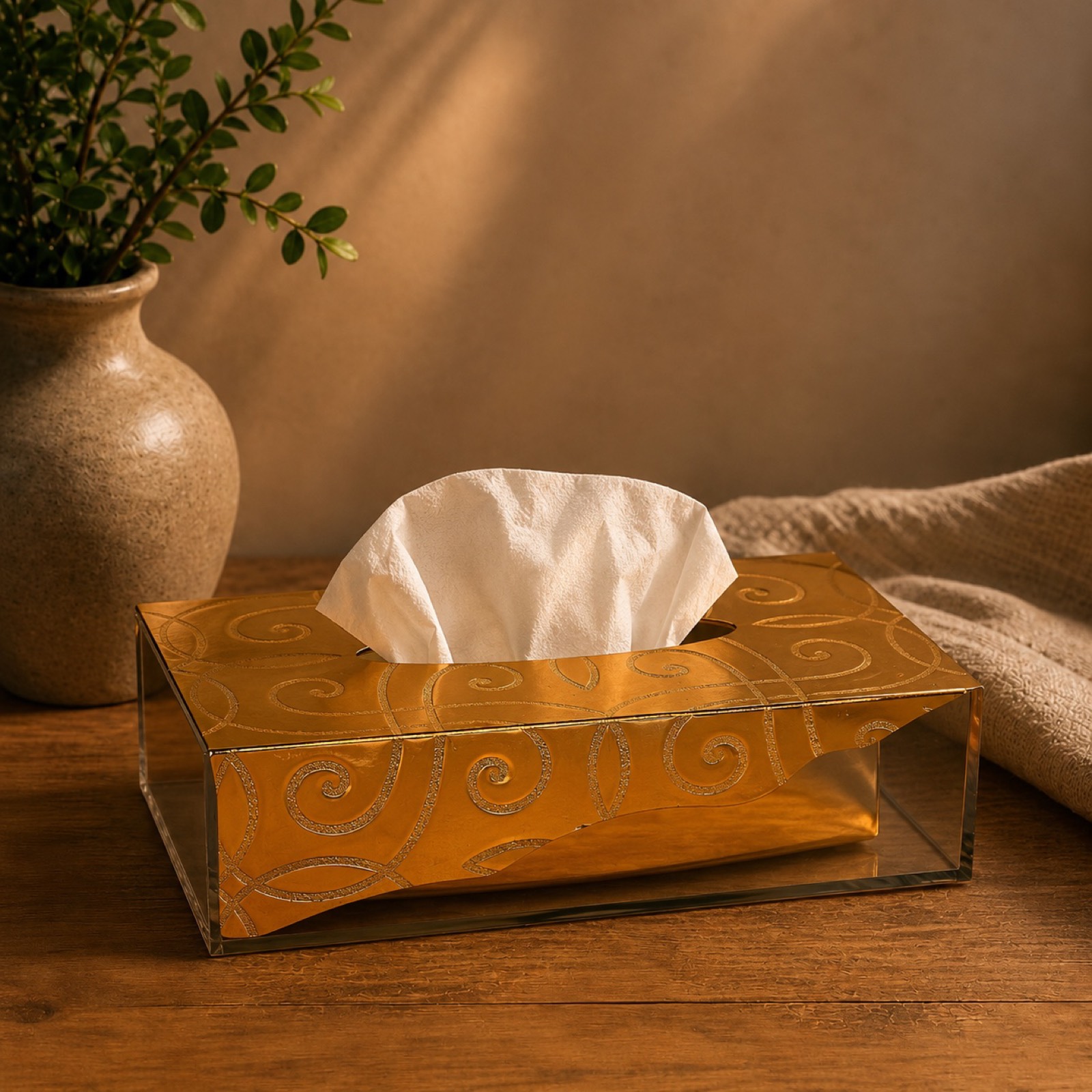 Gold Decorative Tissue Box — wood decor by Mezcla