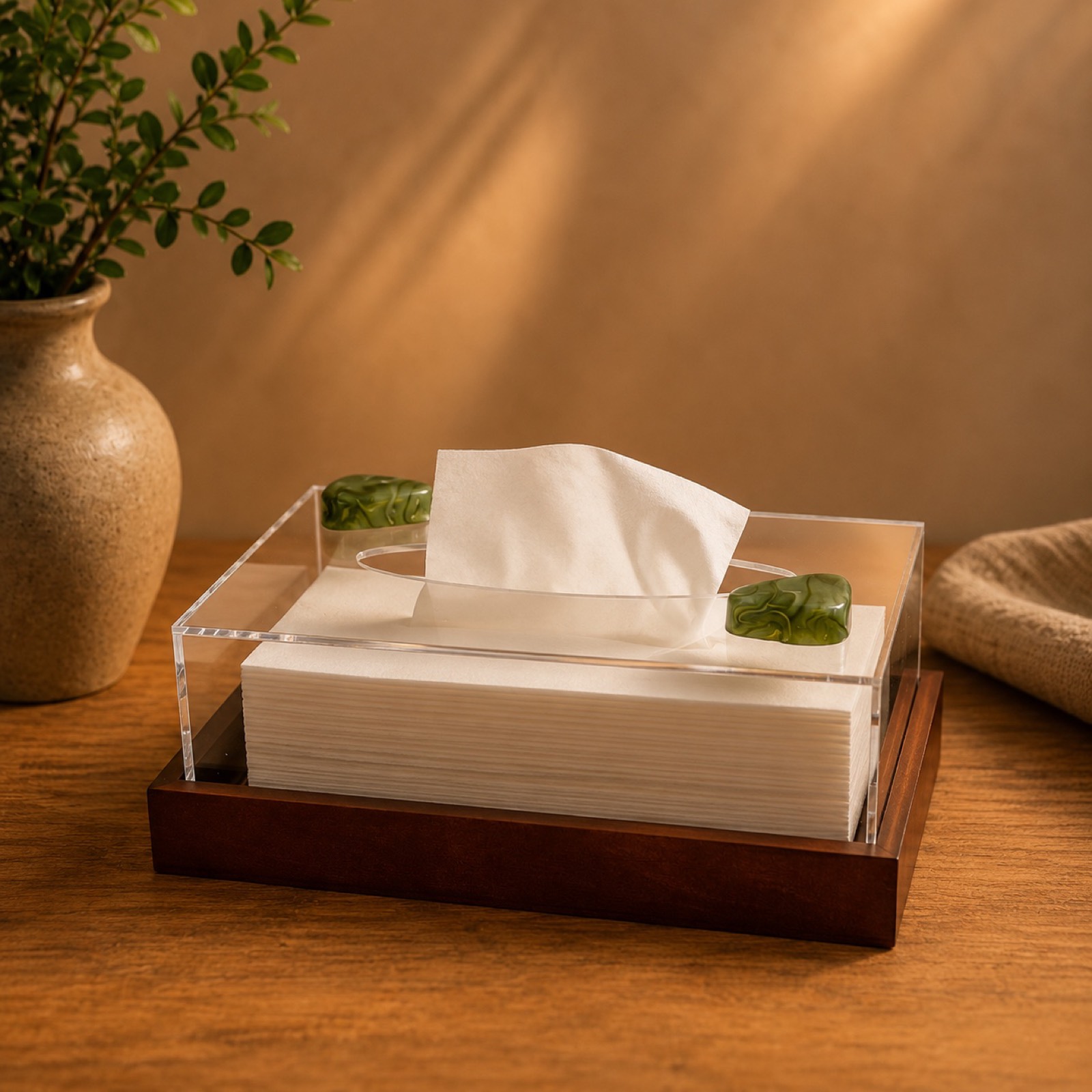 Plexi Tissue Box With Wooden Base — acrylic decor by Mezcla