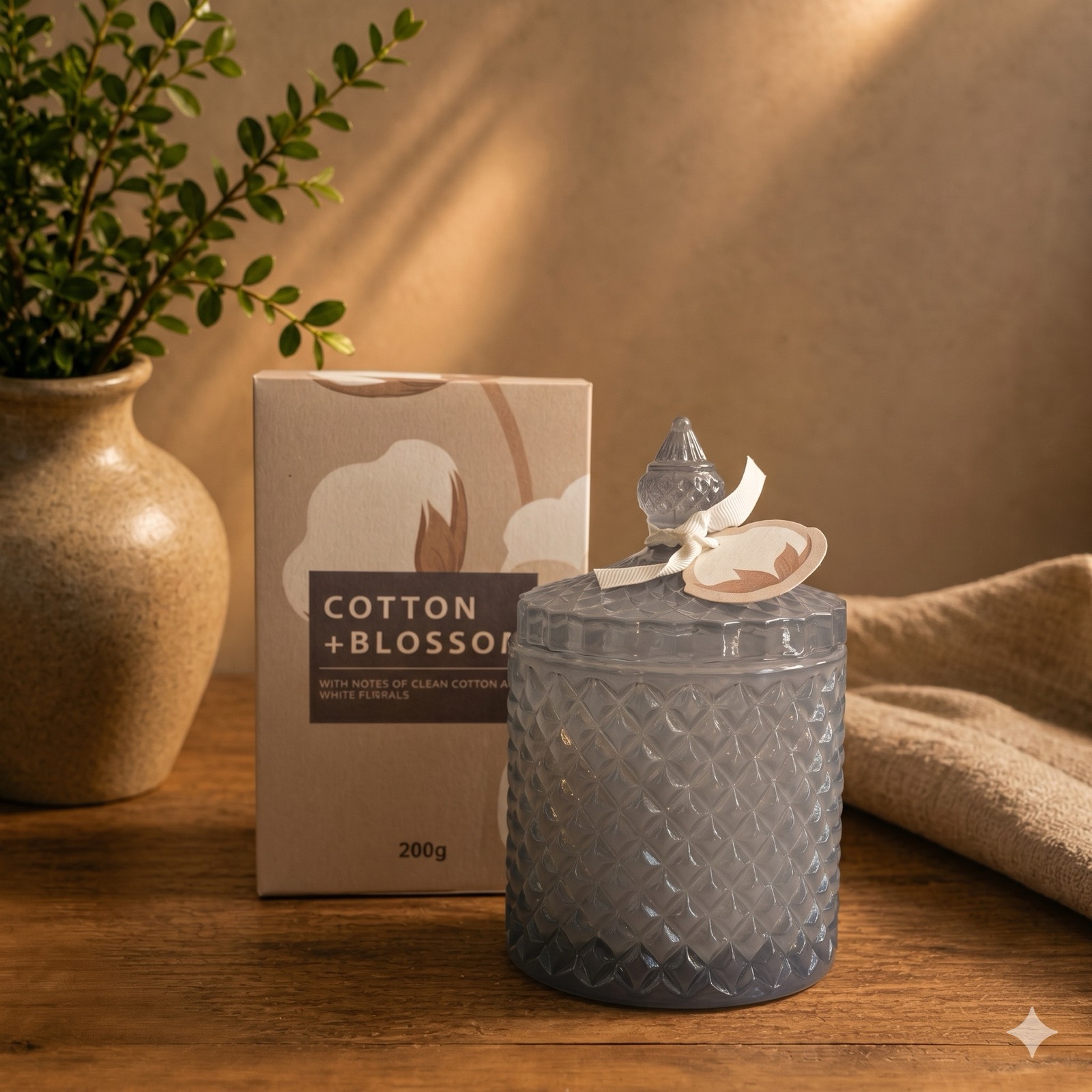 Blue Stone Cotton Reed Candle – 200g — fragrance by Mezcla
