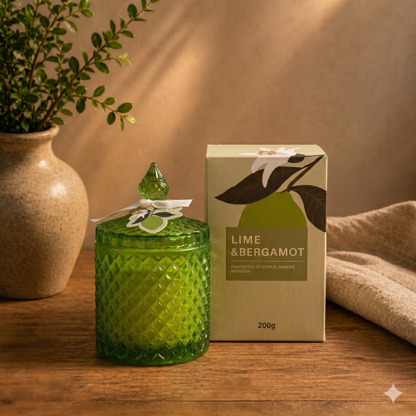 Green Stone Cotton Reed Candle – 200g — fragrance by Mezcla