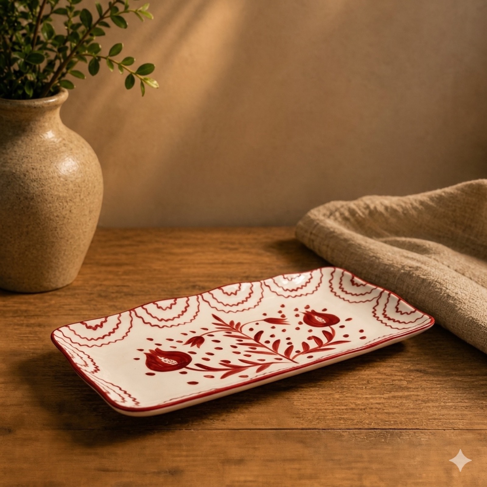 Hand-Painted Pomegranate Rectangular Tray Plate — ceramic tableware by Mezcla