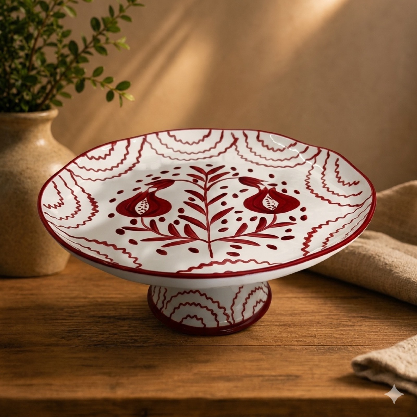 Hand-Painted Pomegranate Cake Plate — ceramic tableware by Mezcla