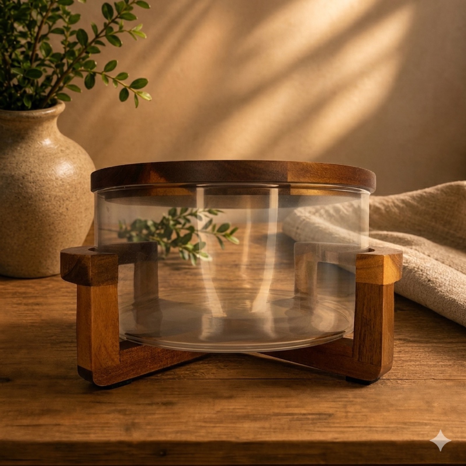 Glass Storage Jar with Wooden Stand & Lid — glass decor by Mezcla