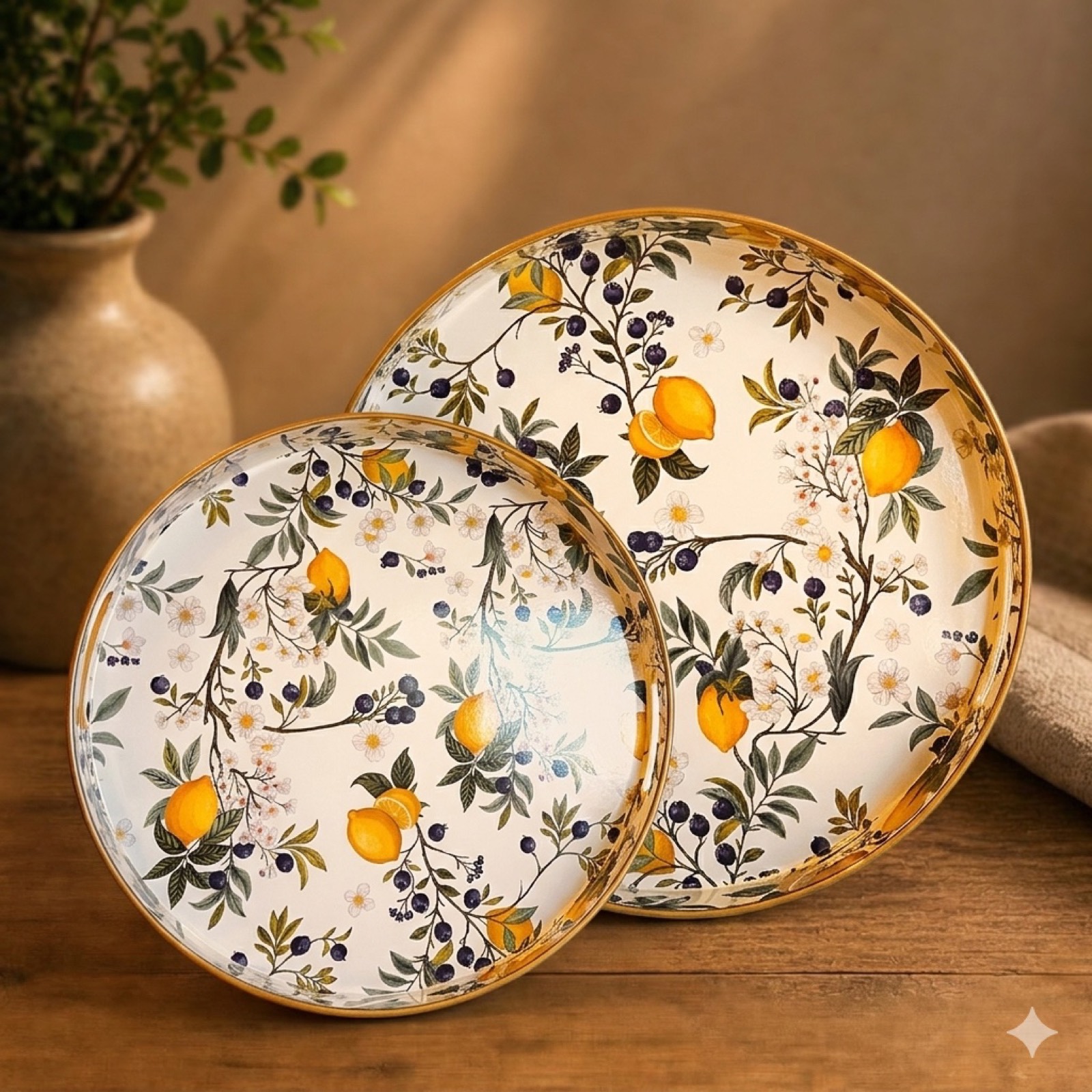 Lemons Rounded Tray Set — wood tableware by Mezcla