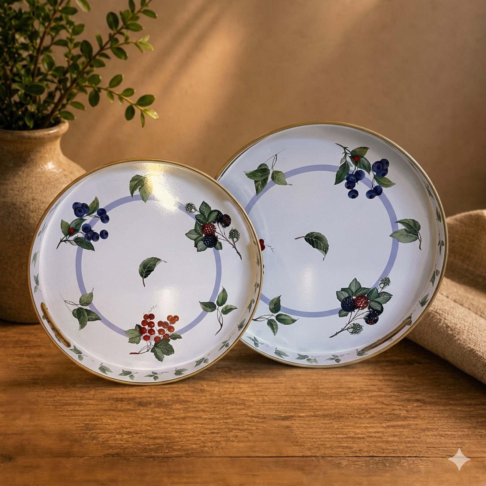 Flower/Fruit On White Background Rounded Tray Set — wood tableware by Mezcla