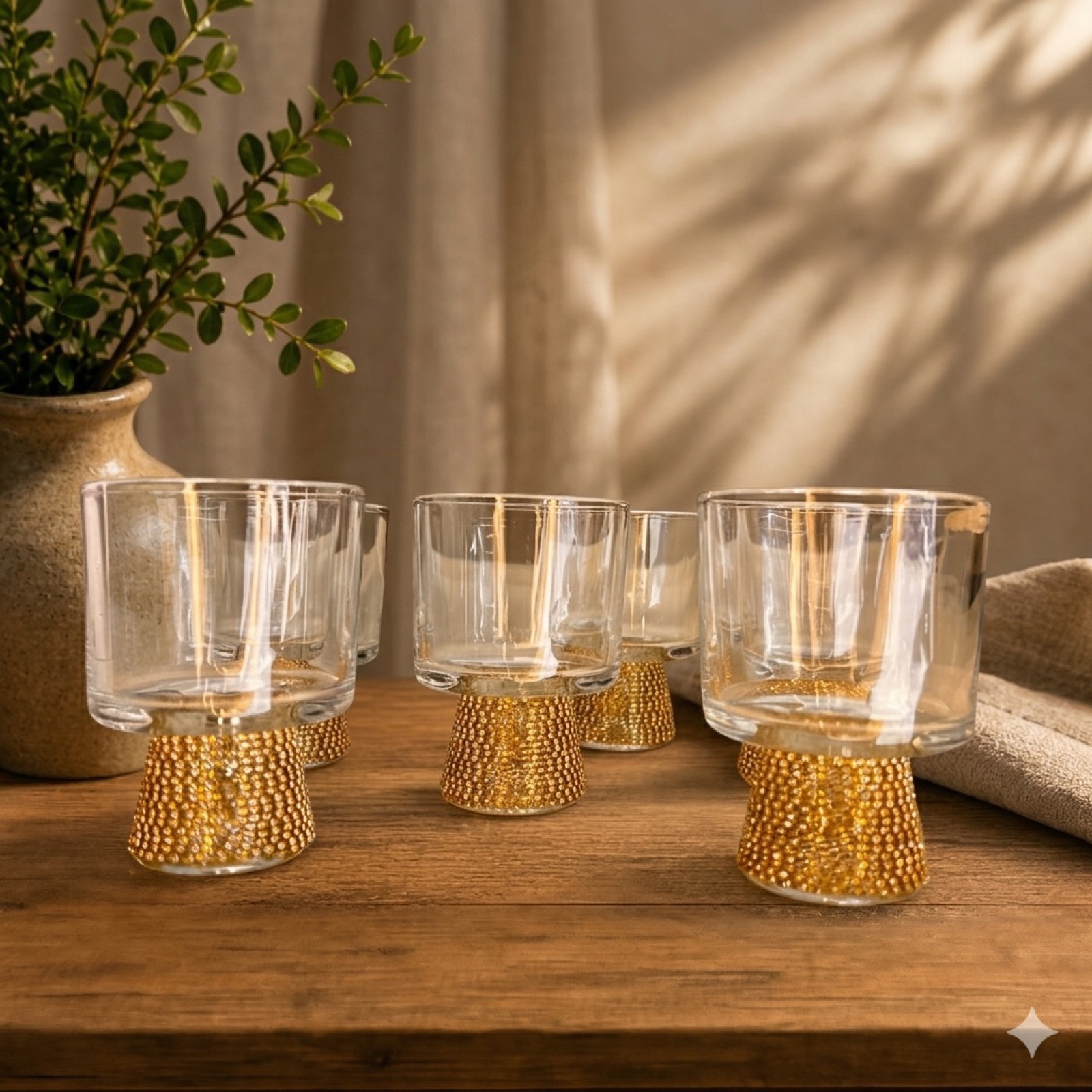 Glass Cup with Strass Base – Gold — glass tableware by Mezcla