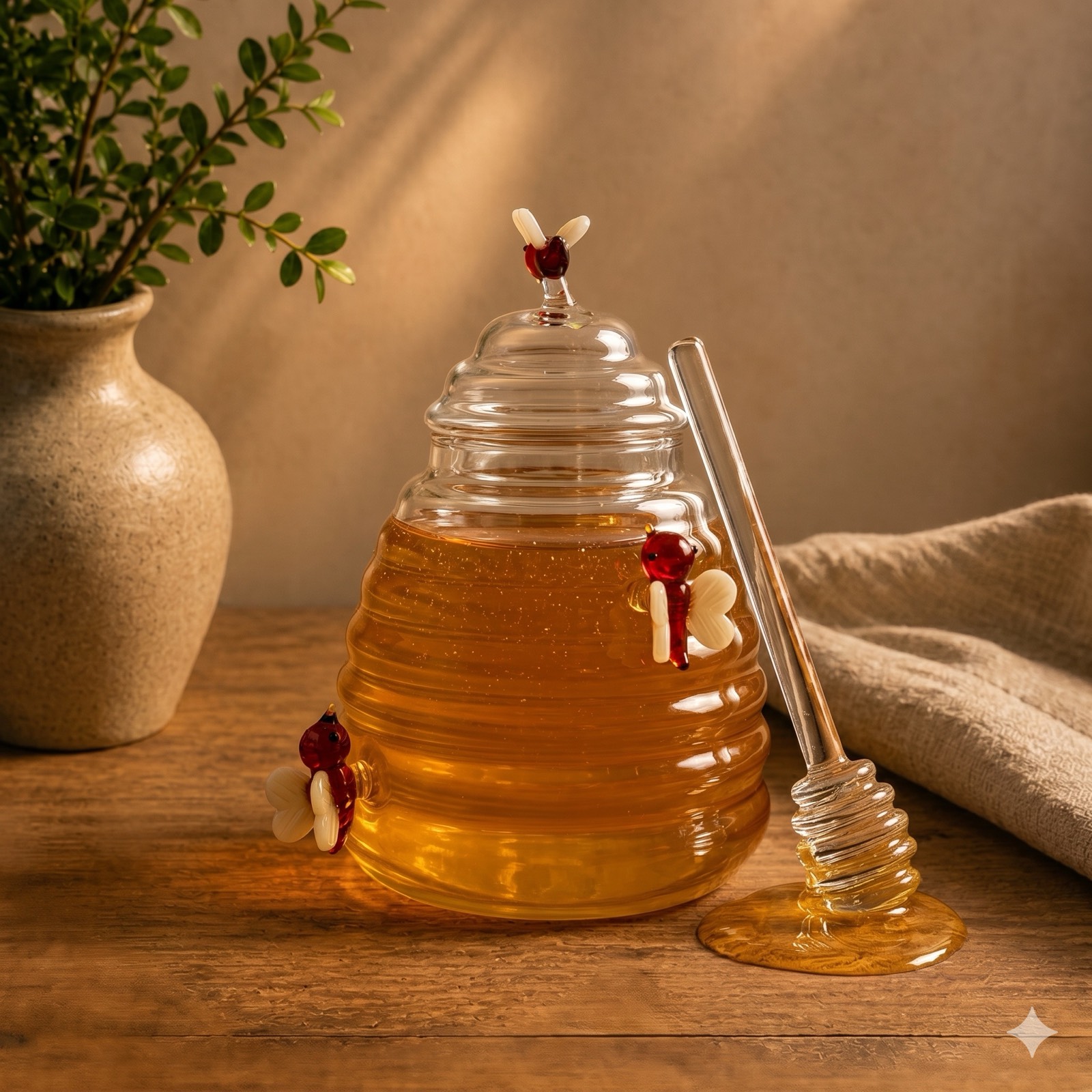 Honey Pot with Bees — glass tableware by Mezcla