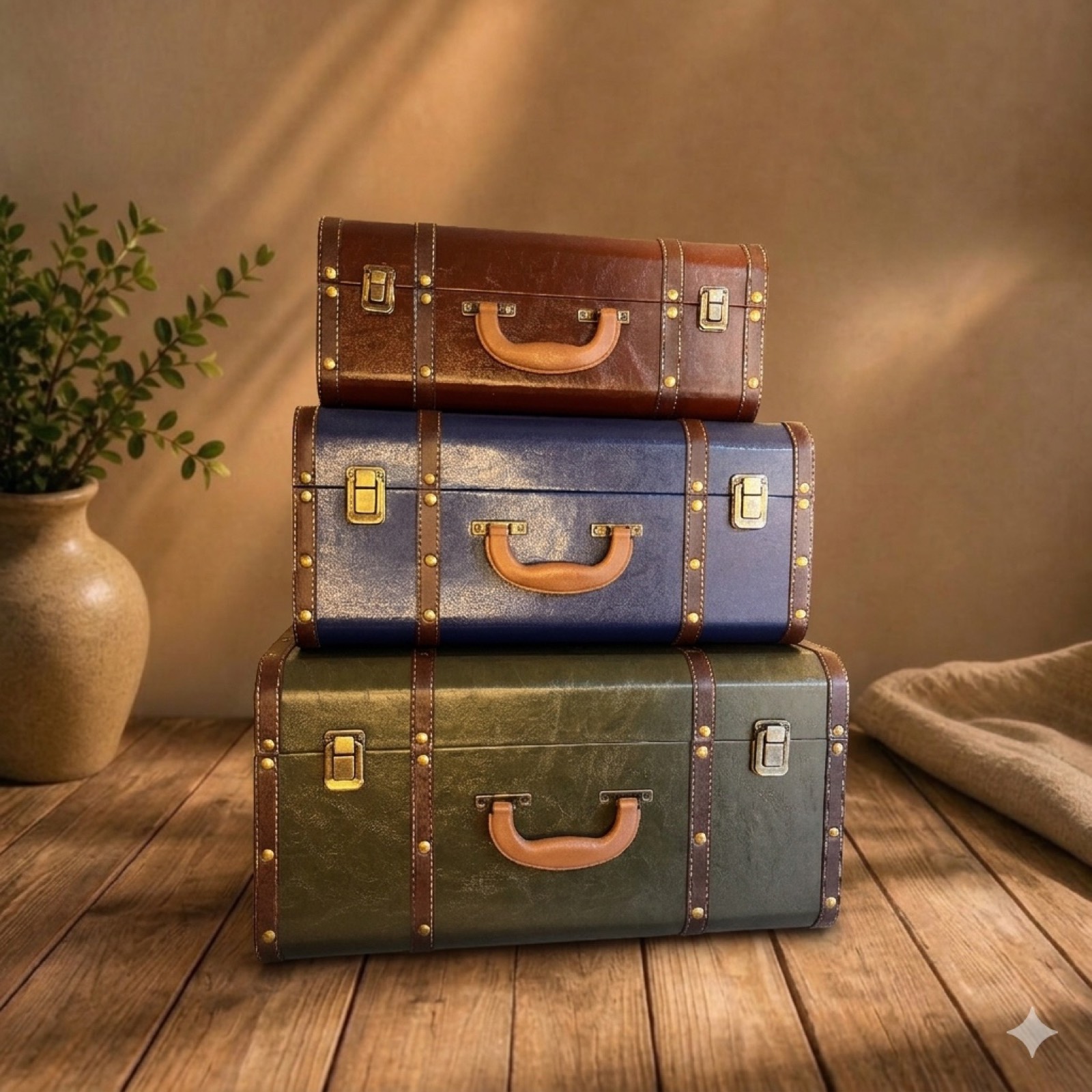 Leather Suitcases 3-Sizes Set – Colored — leather decor by Mezcla
