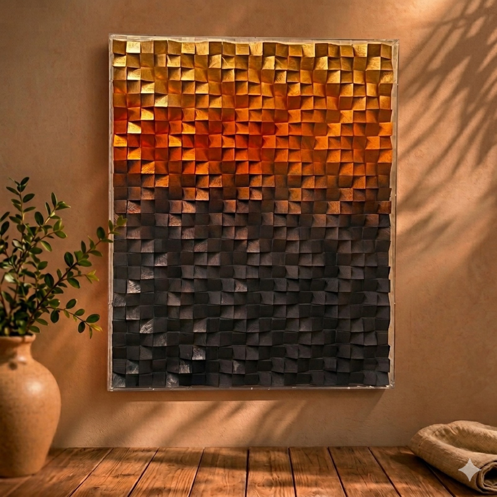 Pieces of Wood Orange Gradient Frame 80×12 — wood wall art by Mezcla