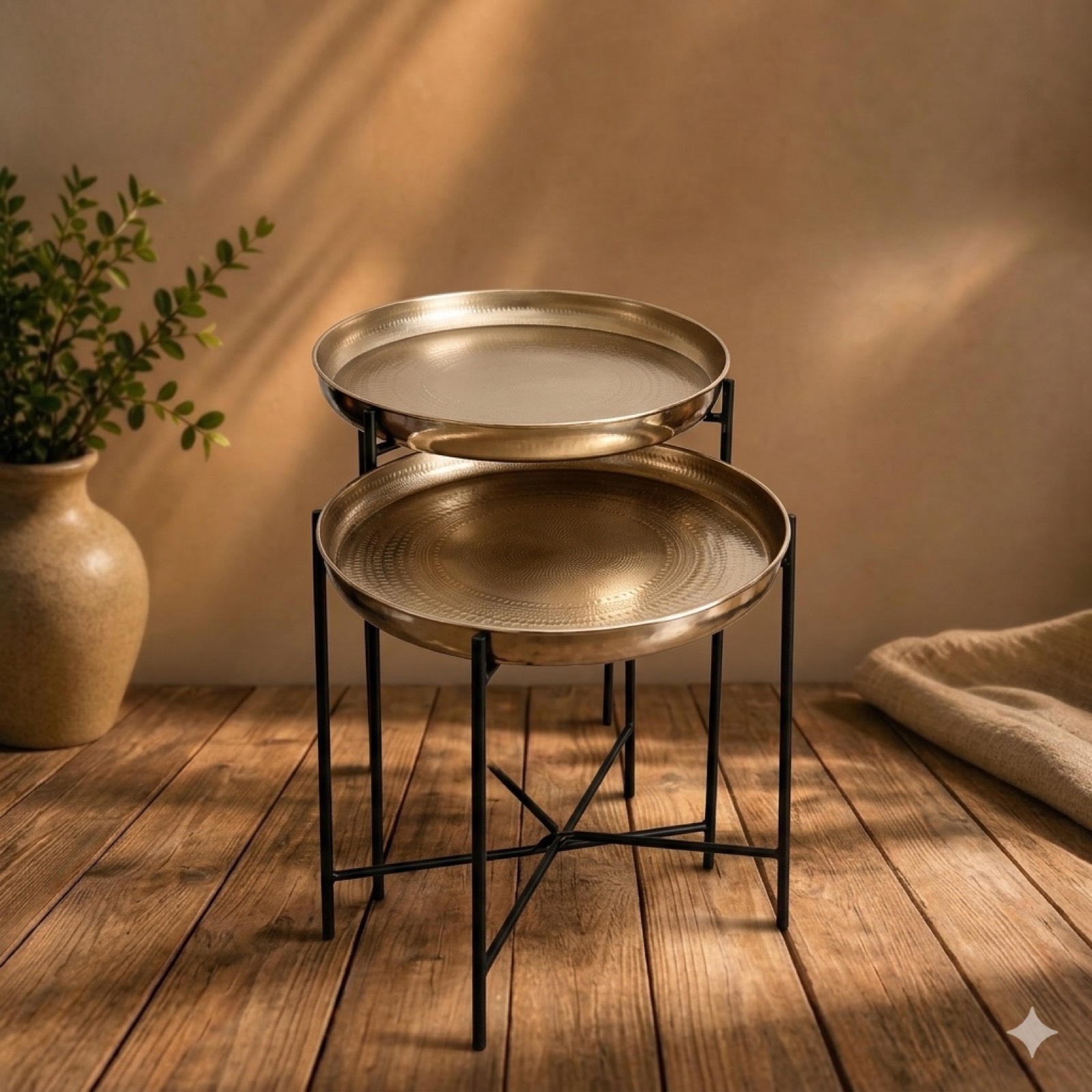 Round Metal Side Tray/Table – Gold — metal decor by Mezcla
