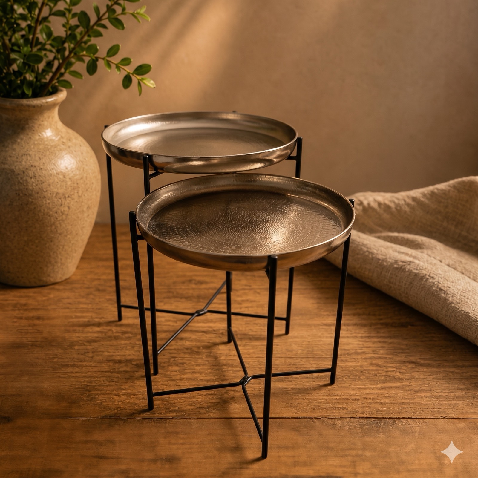 Round Metal Side Tray/Table – Silver — metal decor by Mezcla
